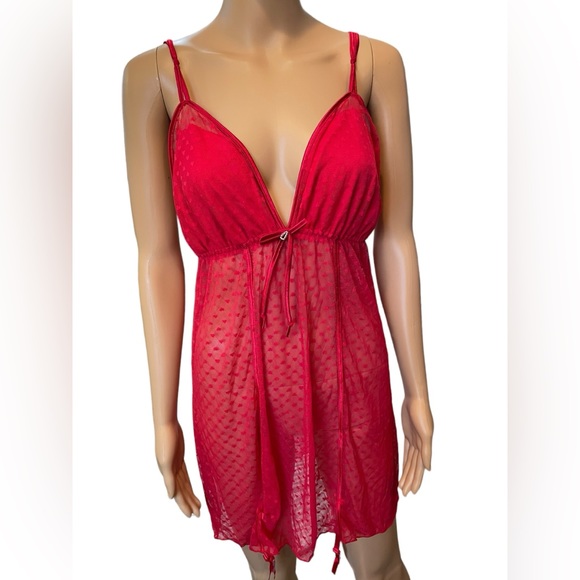 Delta Burke Other - Delta Burke Plus Size Red Sheer Romantic Coquette Heart Print Lingerie Min Dress